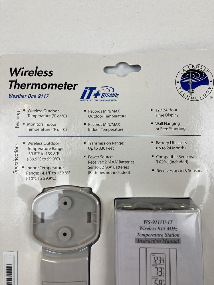 La Crosse Wireless Thermometer Sensor & Receiver Weather One 9117 Digital Clock