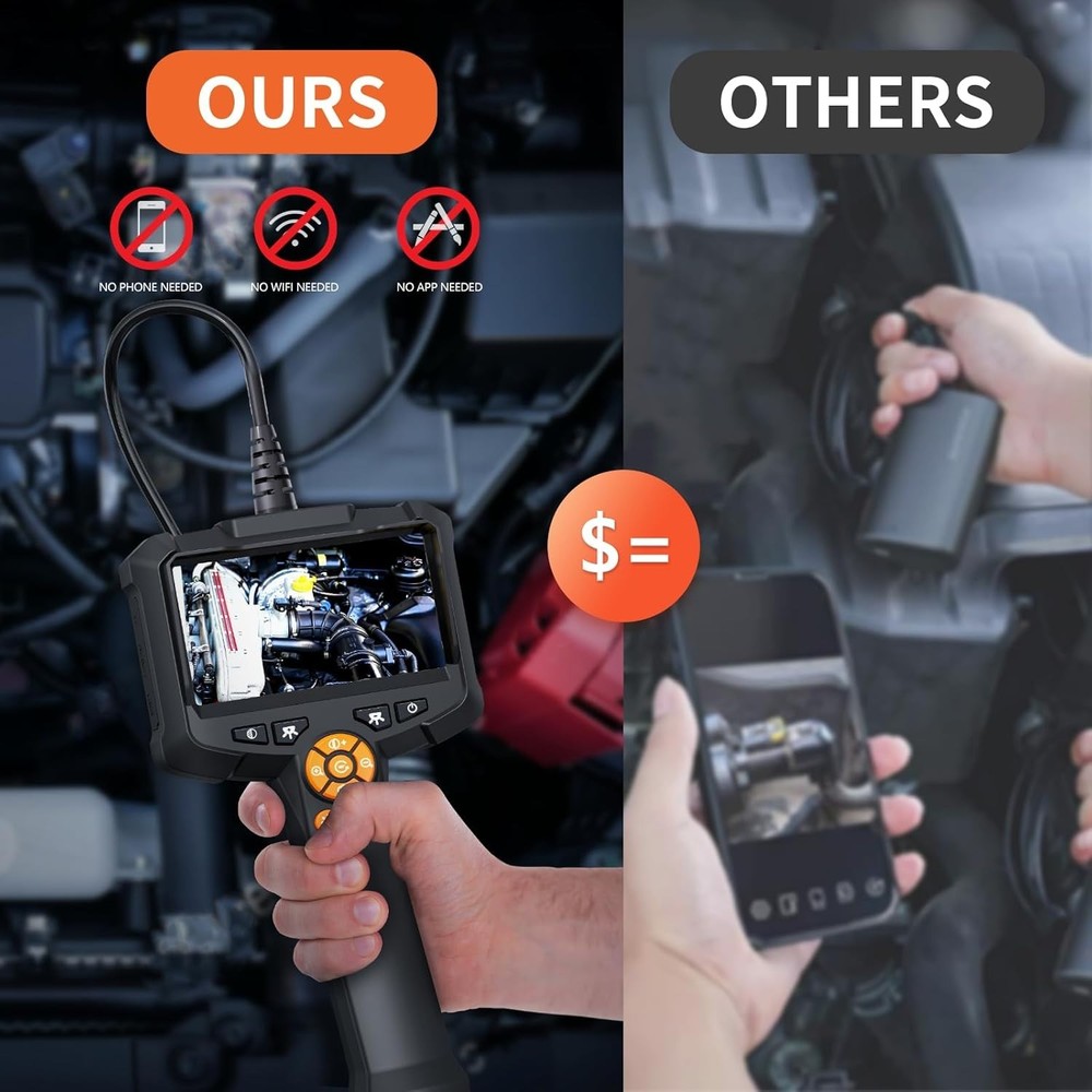 Endoscope Camera with Light, 1080P HD Borescope 8 Adjustable Orange