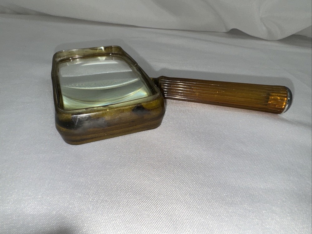 60's Art Deco Rectangular Magnifying Glass Brown Marbleized Bakelite MCM Plastic