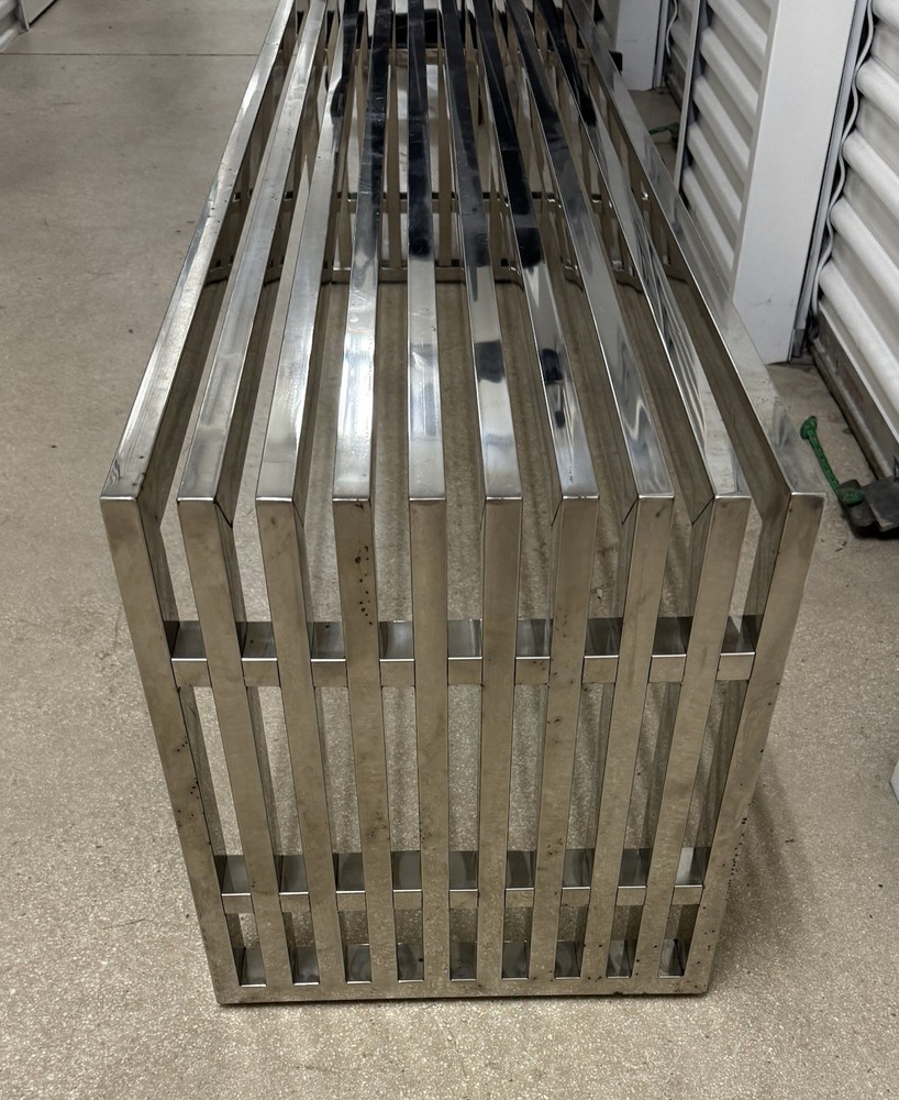 Milo Baughman Style Chrome Slat Bench 60”