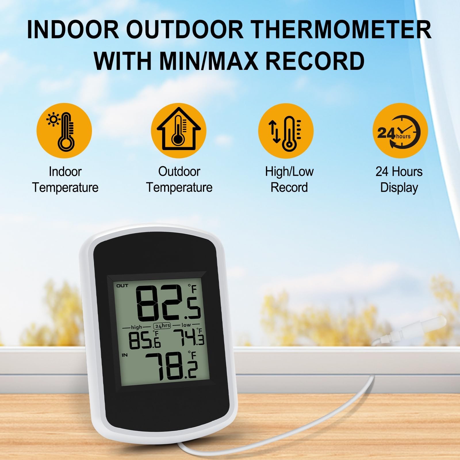 Wired Digital Indoor Outdoor Thermometer Room Thermometer Indoor with Min/Max...