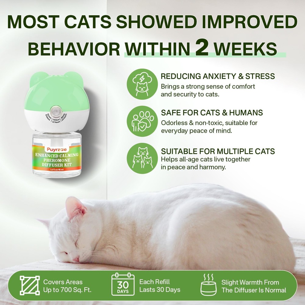 Cat Calming Diffuser with Timing Function, 3-in-1 Cat Pheromones Calming Diff...