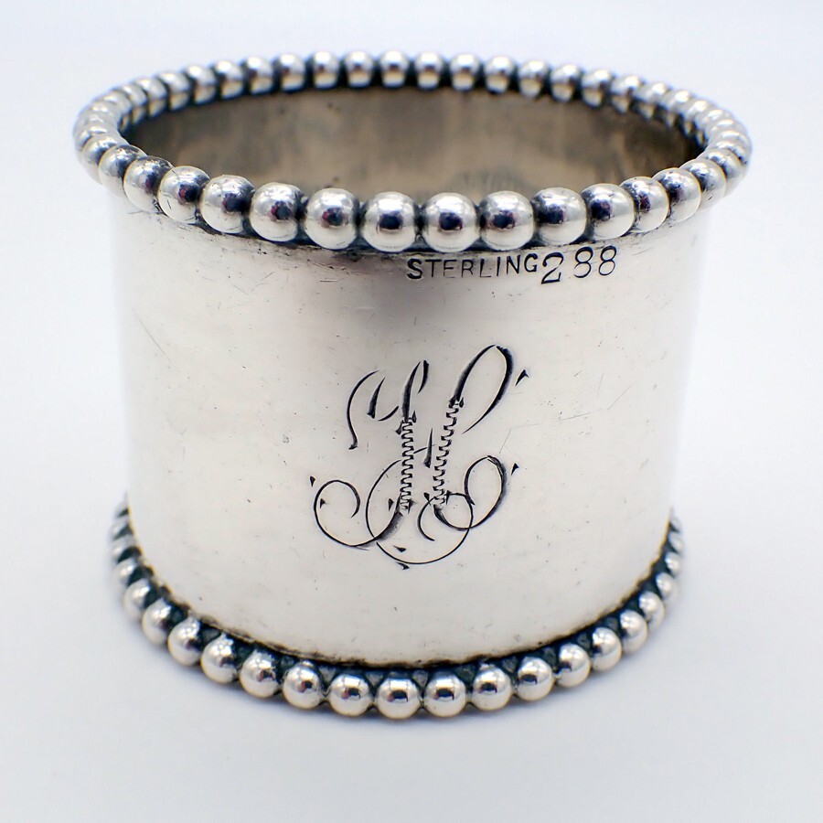 Napkin Ring Beaded Border Sterling Silver Mono H