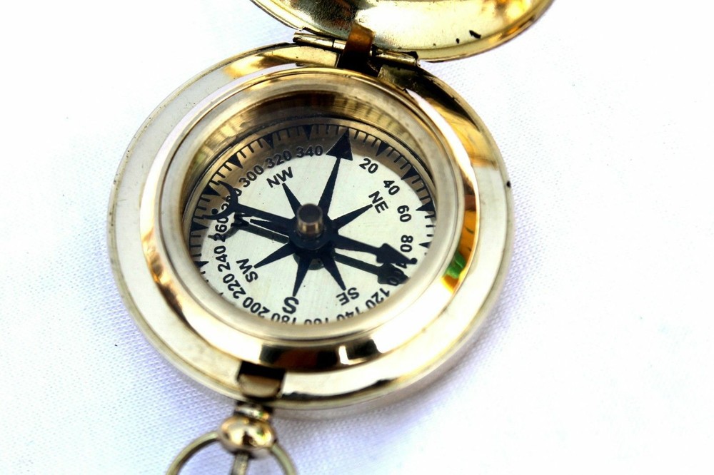 Handmade Nautical Brass Push Button Vintage Directional Pocket Compass