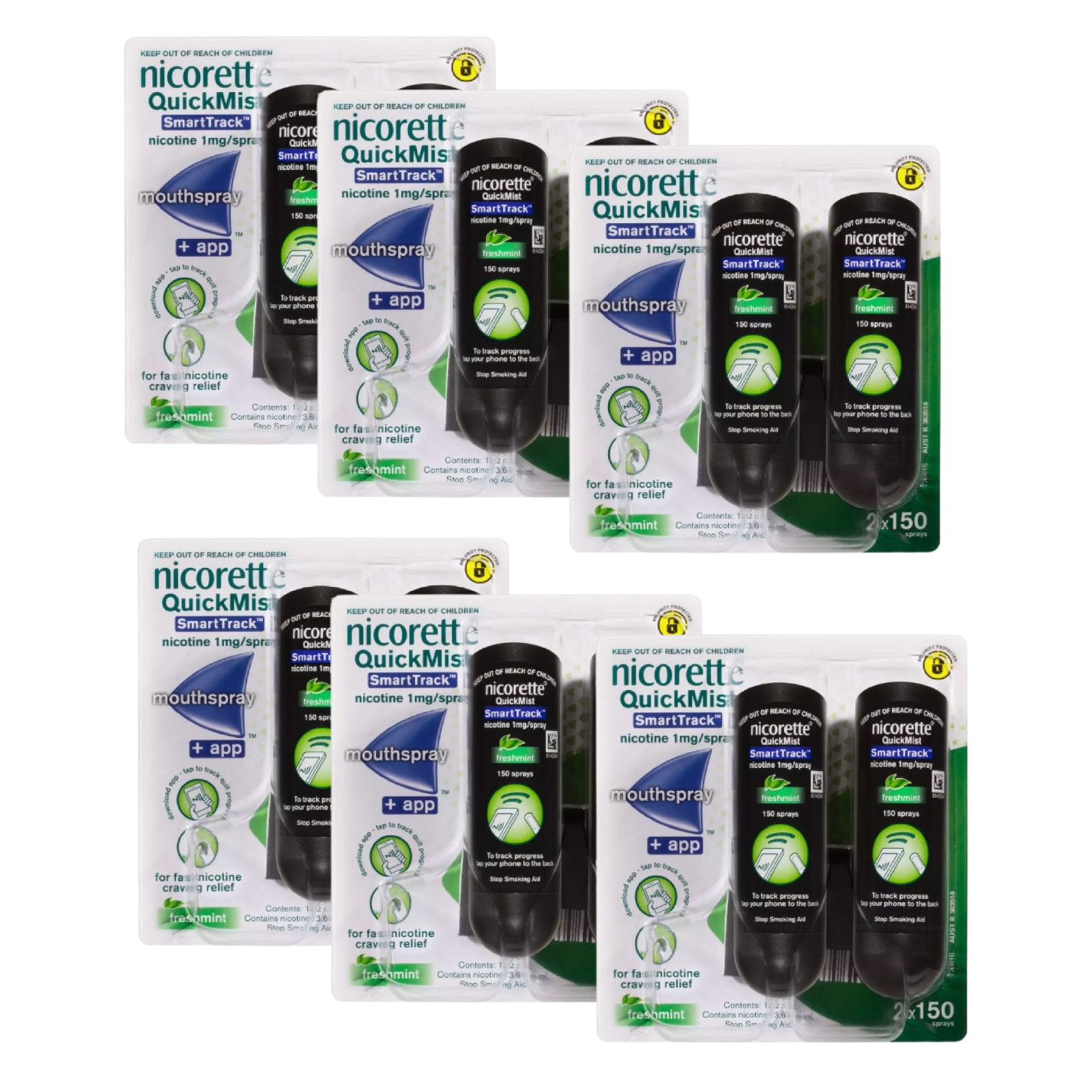 6X Nicorette Quickmist Smart Duo, 2 x 150 sprays - PACK OF 6