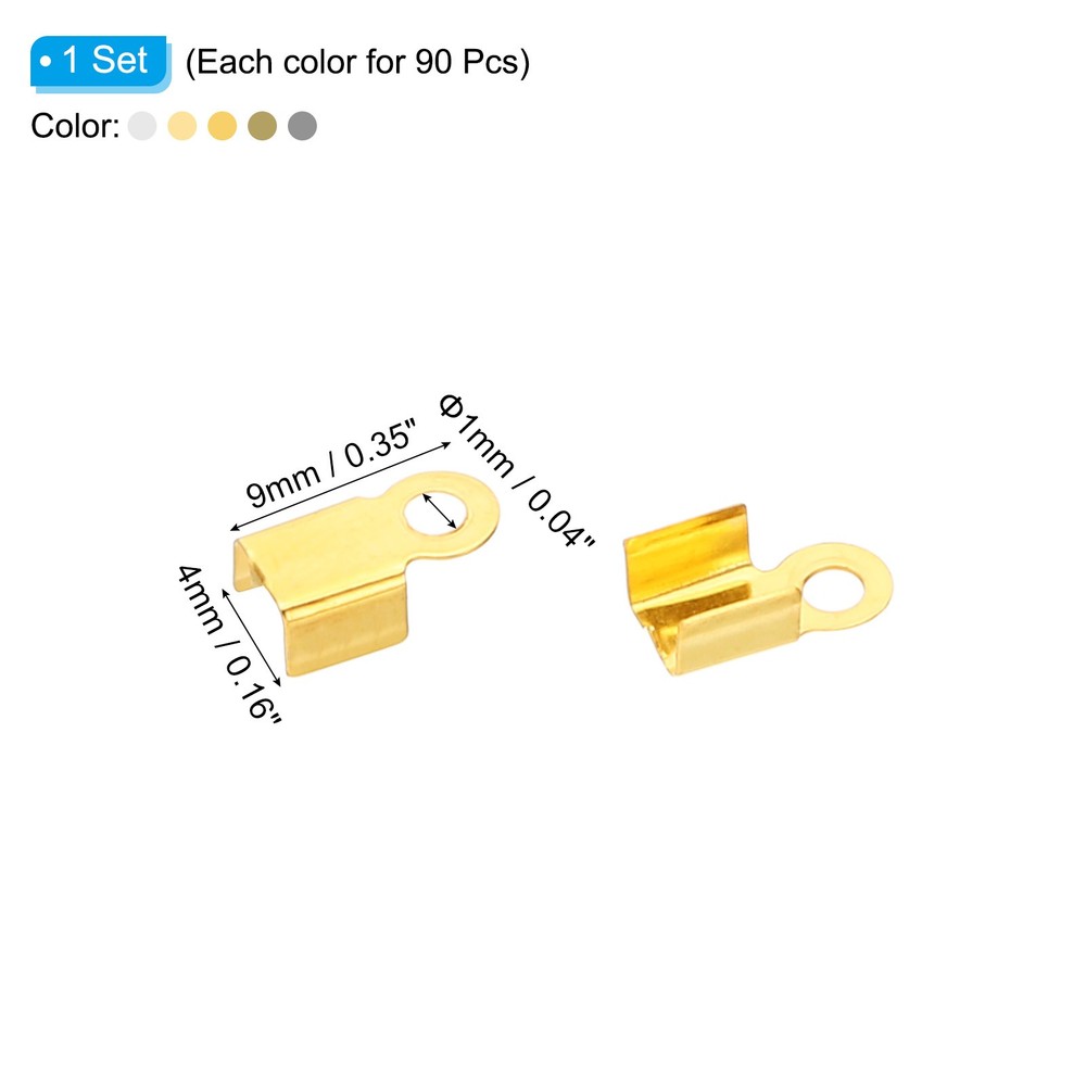 9 x 4 mm Fold Over Crimp Cord Ends, 540pcs Iron Rectangular Clasp Tips, 6 Color