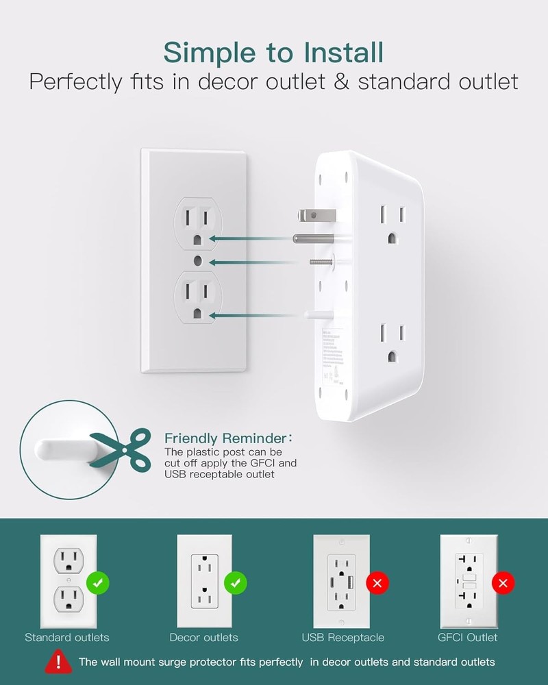 Surge Protector Outlet Extender with USB Ports