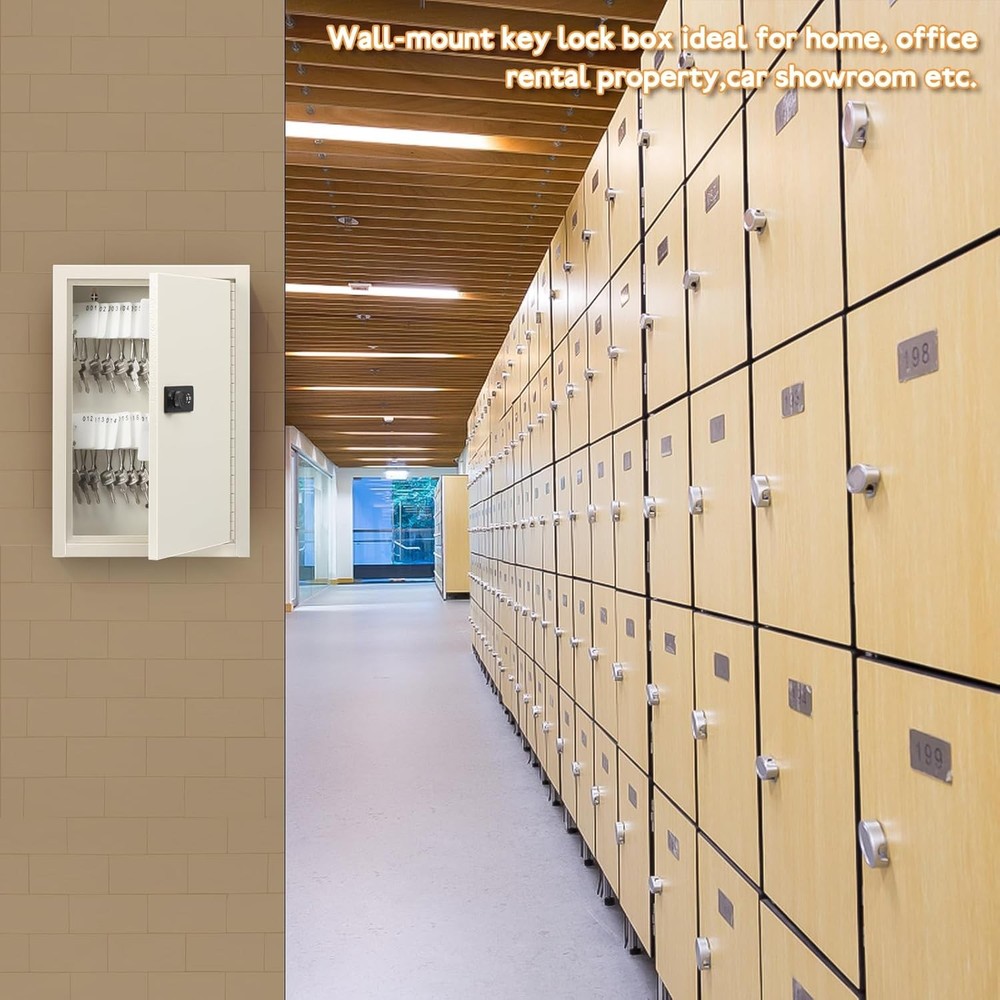 White Key Storage Box 40 Keys Wall-Mountable with 3-Digit Lock