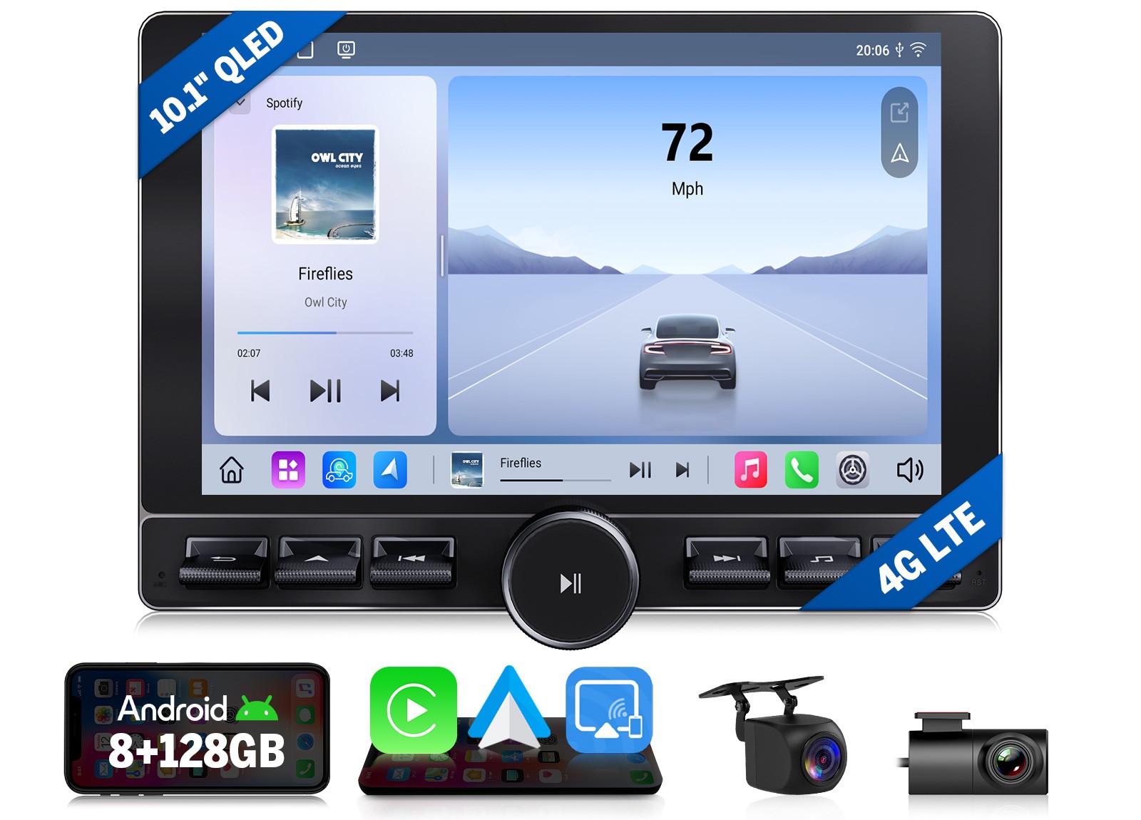 8+128GB Android 13 10.1" QLED Car Radio GPS Stereo CarPlay WiFi 4G LTE Head Unit