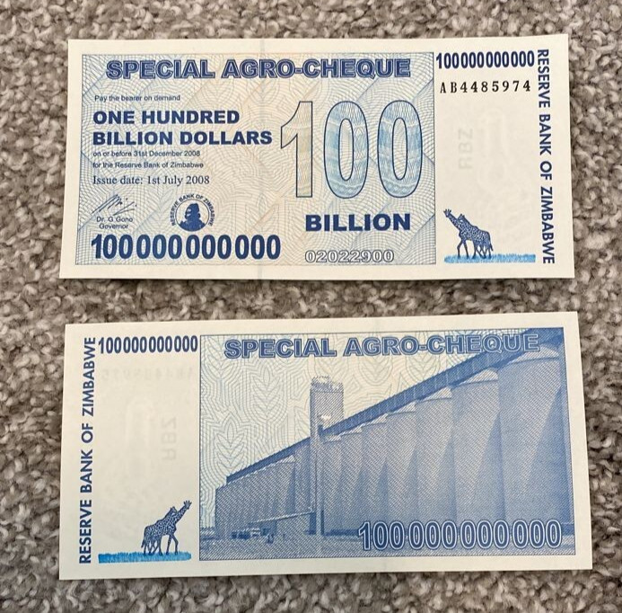 ZIMBABWE BANKNOTE: 1 X 100 BILLION UNCIRCULATED