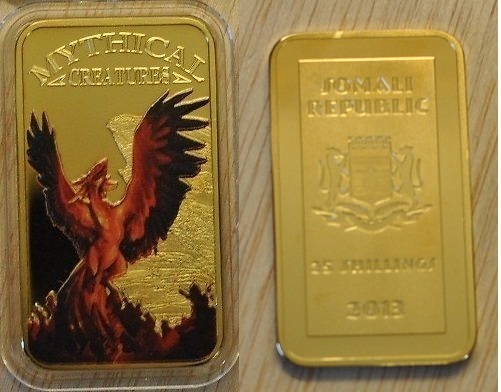 Somalia 2013 Goldplated Color Rectangular 25 shilling-Mystical Creatures-Phoenix