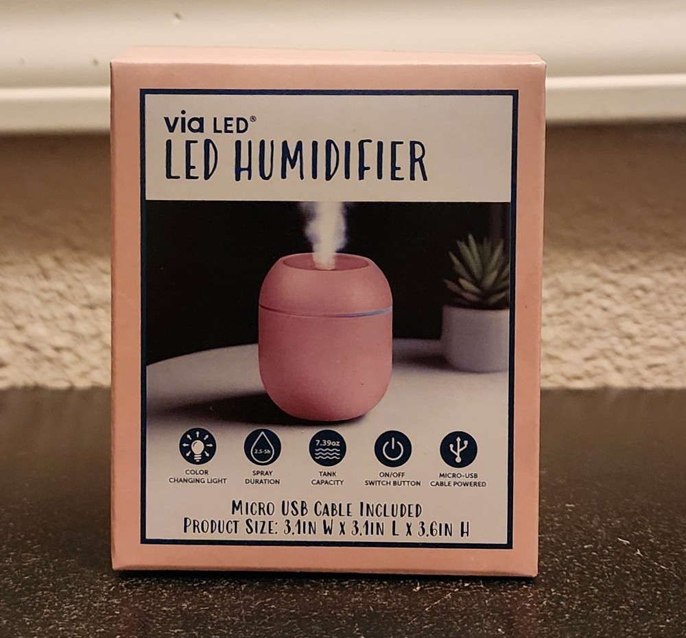 Pink LED Mini Humidifier With Micro USB Cable
