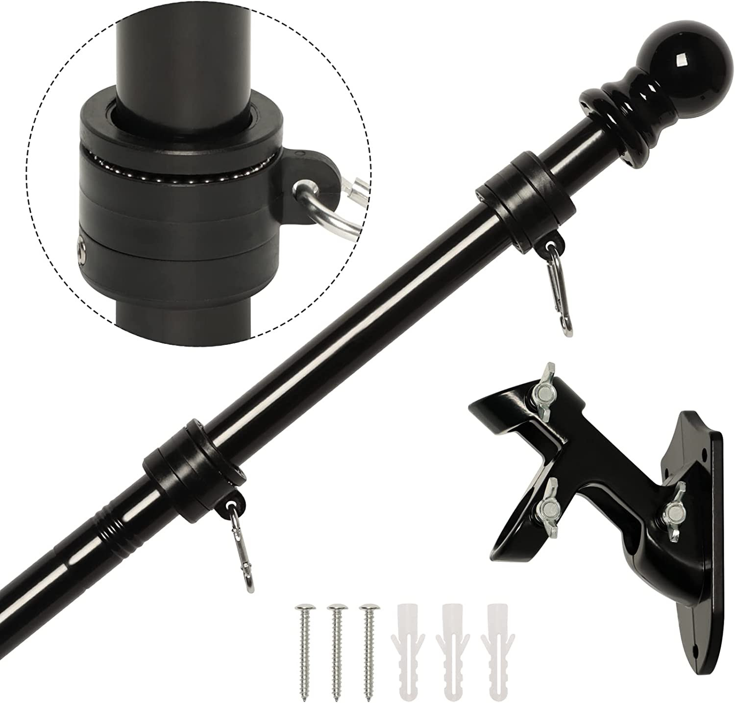 5FT Stainless Steel Flag Pole Kit with Bracket for Outside House | Outdoor Mount