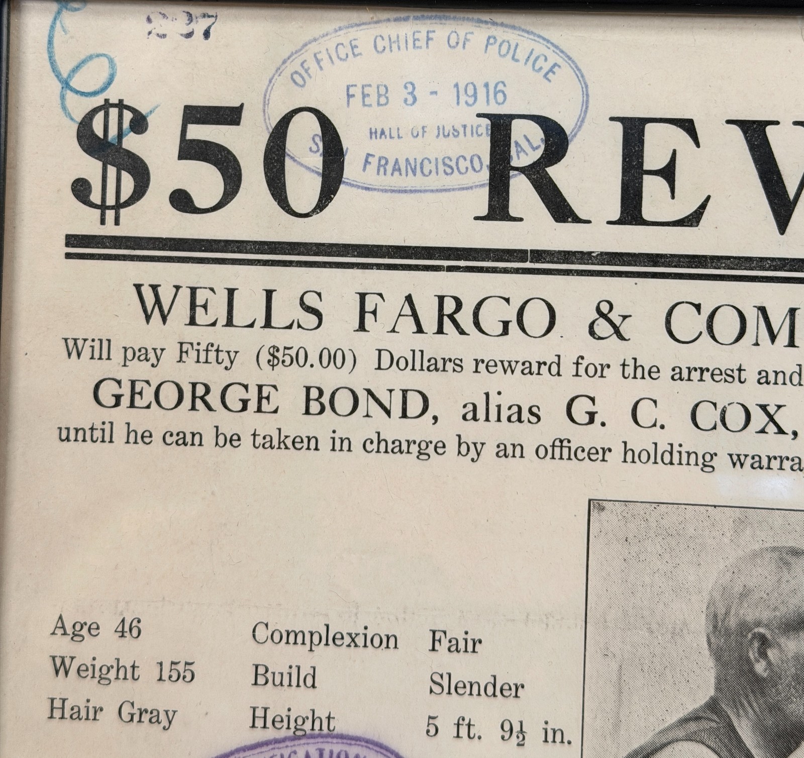 Antique Wells Fargo & Co Reward Wanted Poster Criminal Robber Western Outlaw #2