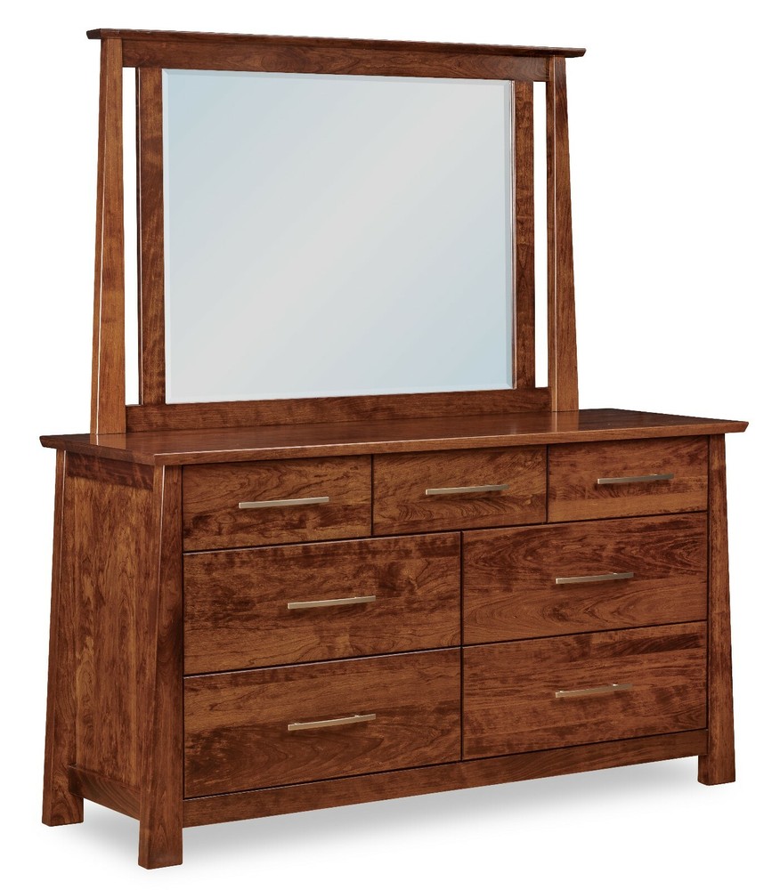 Amish 5-Pc Modern Bedroom Set Solid Wood Angled Cutout Panel Headboard