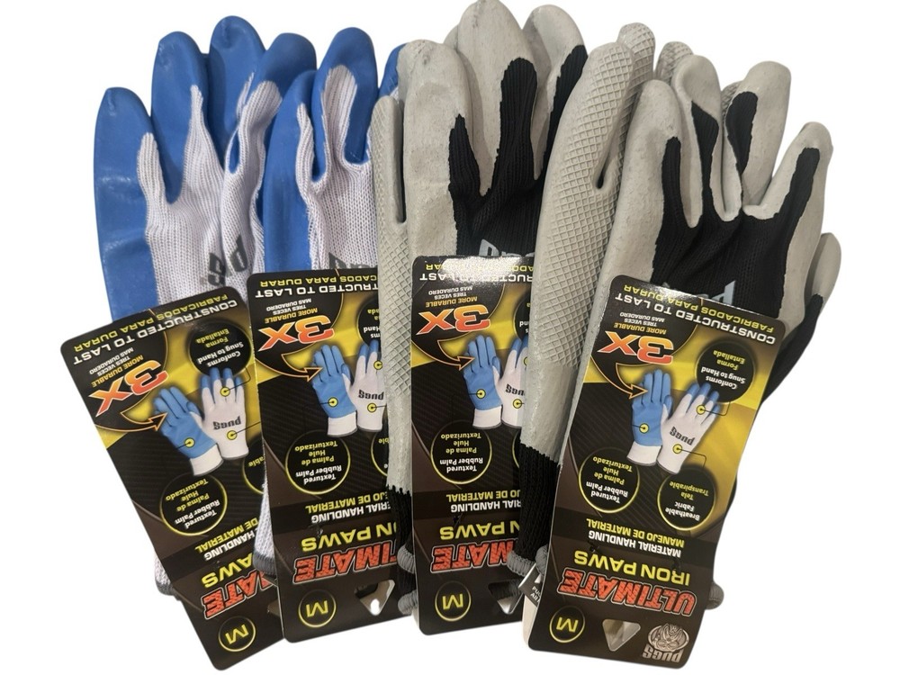 4 PACK PUGS ULTIMATE IRON PAWS WORK GLOVES "SIZE MEDIUM” NEW