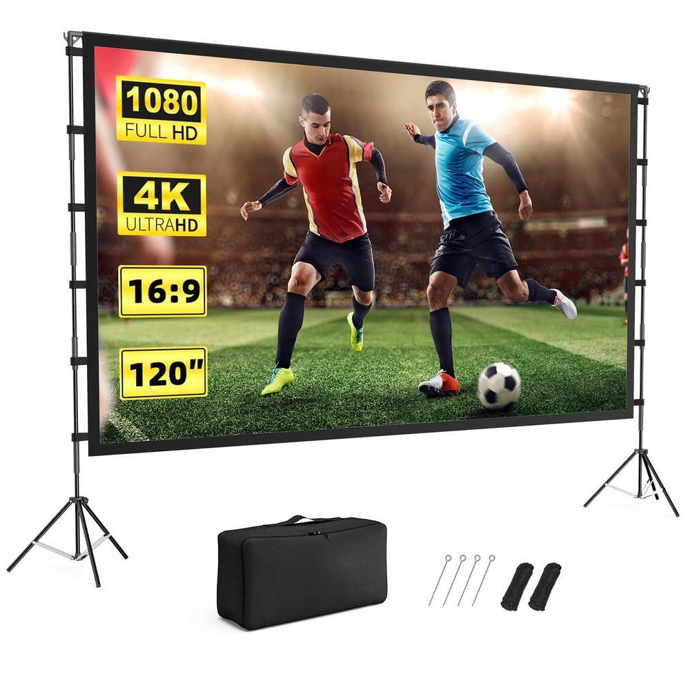 Projector Screen Outdoor, Projector Screen with Stand Portable 120" Foldable ...