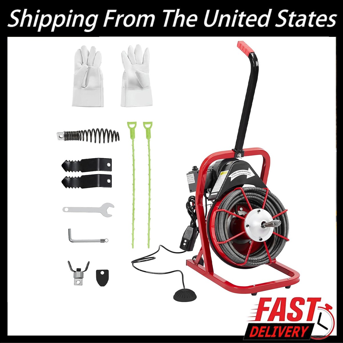 75FT x 3/8 Inch Electric Drain Cleaner Machine K300K Sewer Auger for 1"-4" Pipes