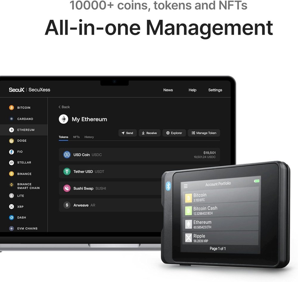 W20 Secure Crypto Wallet with Bluetooth & Touchscreen - Manage 10,000+ Coins