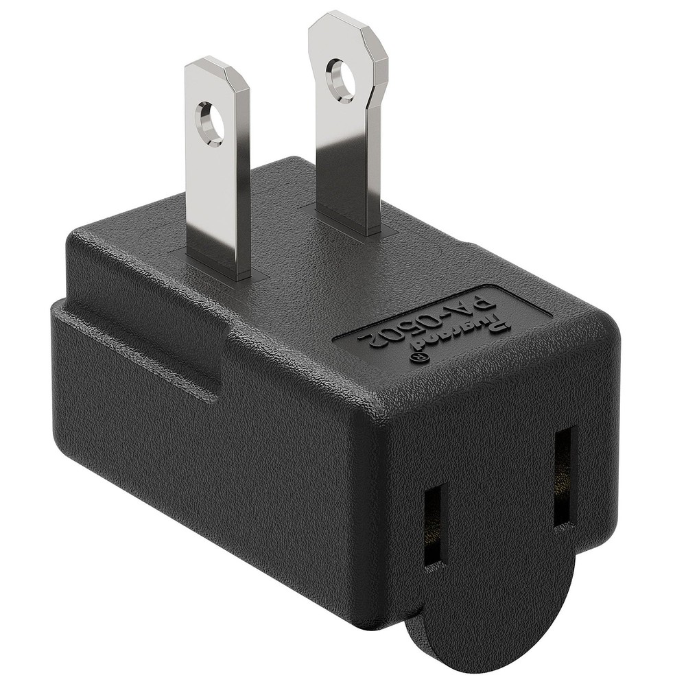 Right Angle Adapter, Plugrand 2-Prong 90 Degree Downward Down Angle, Black