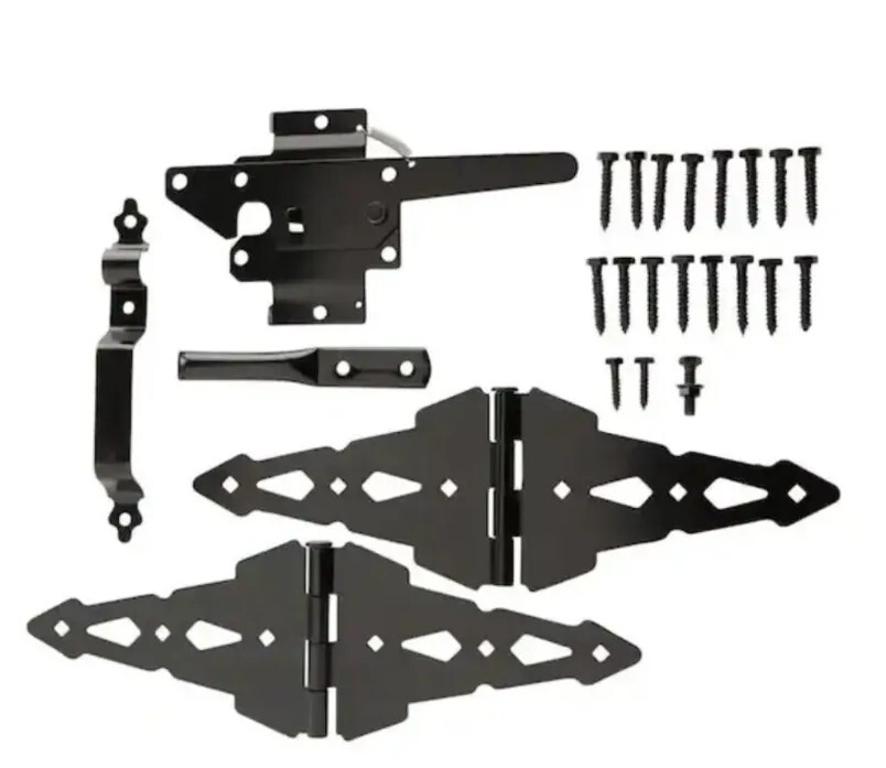 Everbilt Black Post Latch Gate Kit Decorative Hinges w/ Mounting Hardware 18101