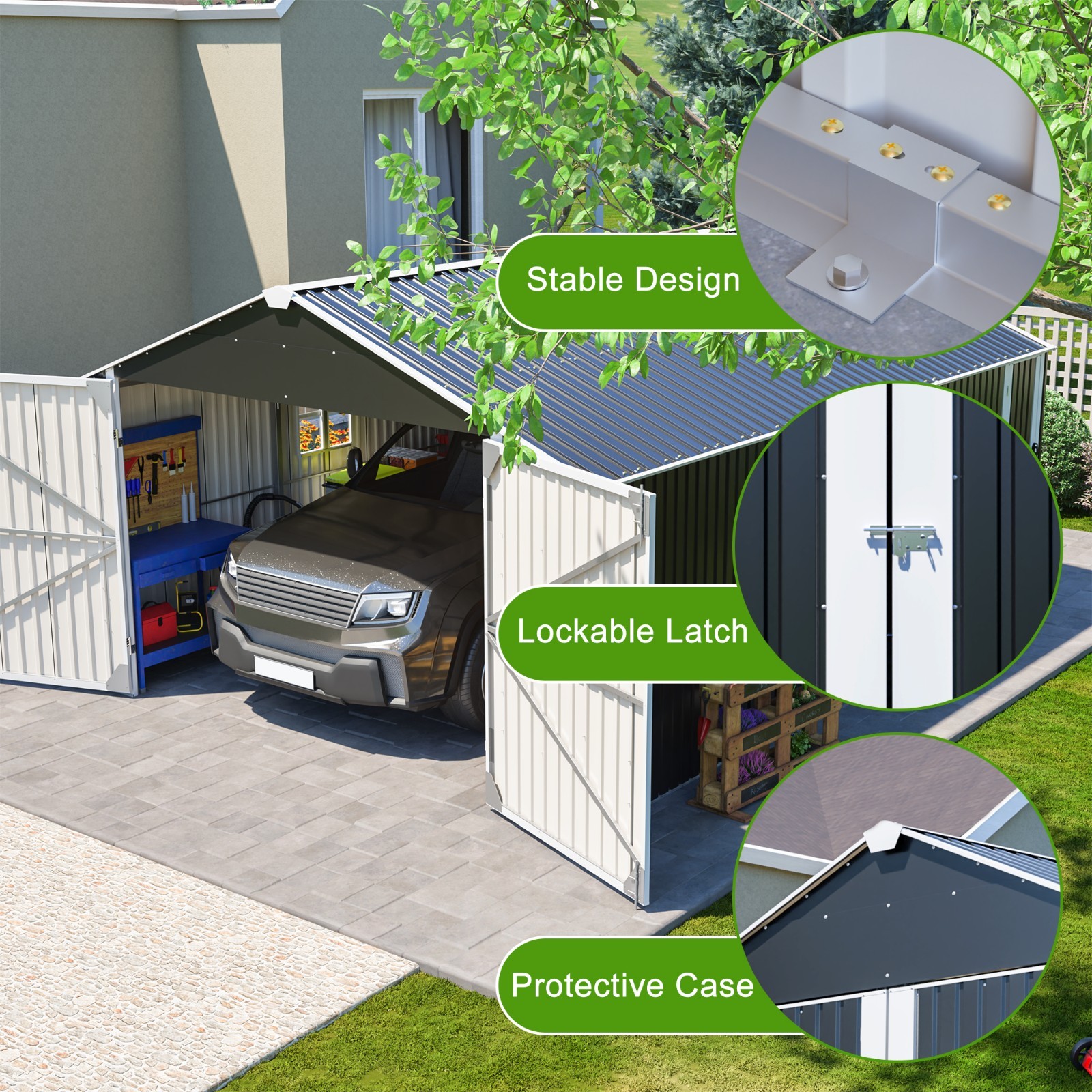 20x12 FT Outdoor Metal Garage Shed Extra Large Storage Shed 1810 CUFT for Car