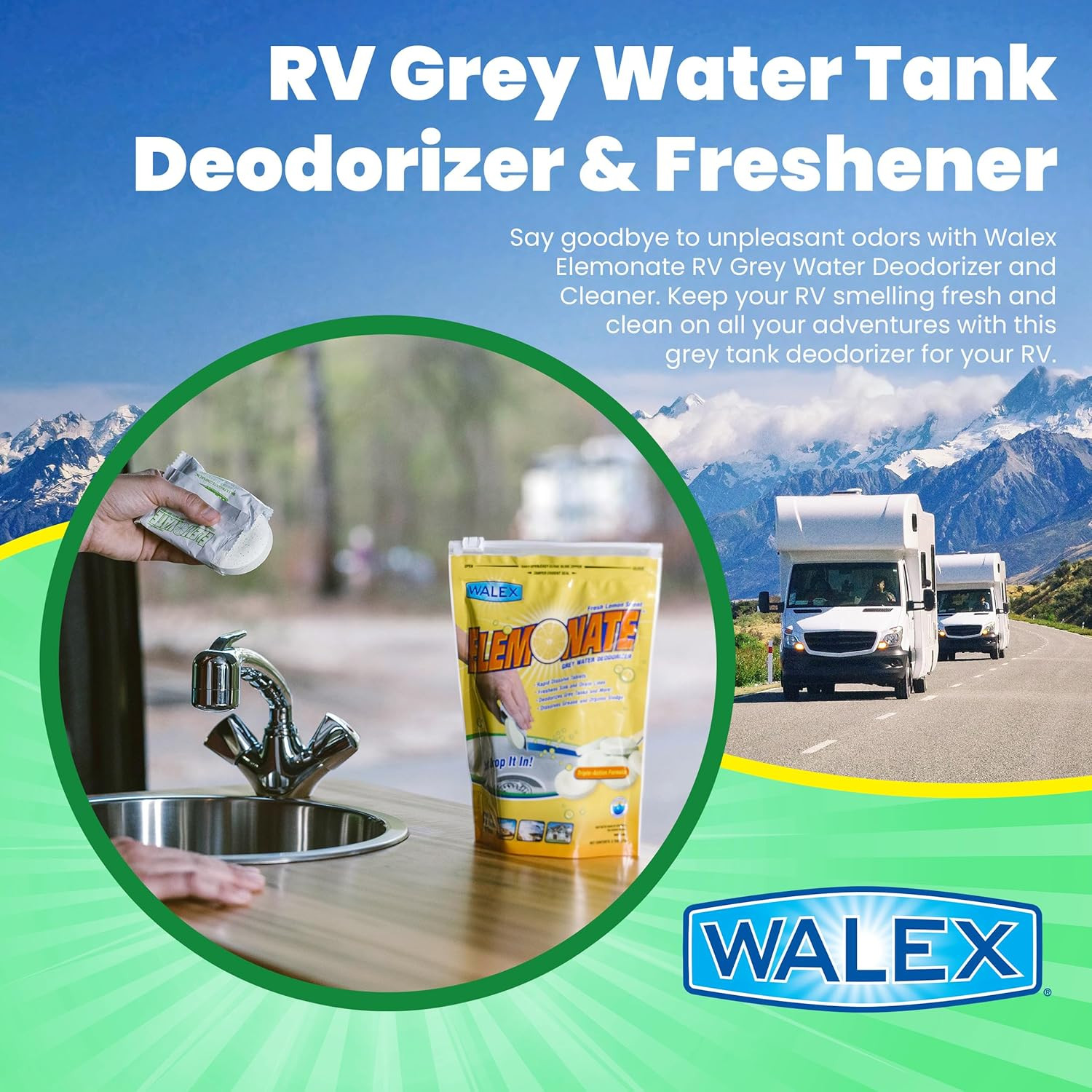 Elemonate Grey Water Tank Deodorizer & Freshener - Freshens Sink & Drain Lines,