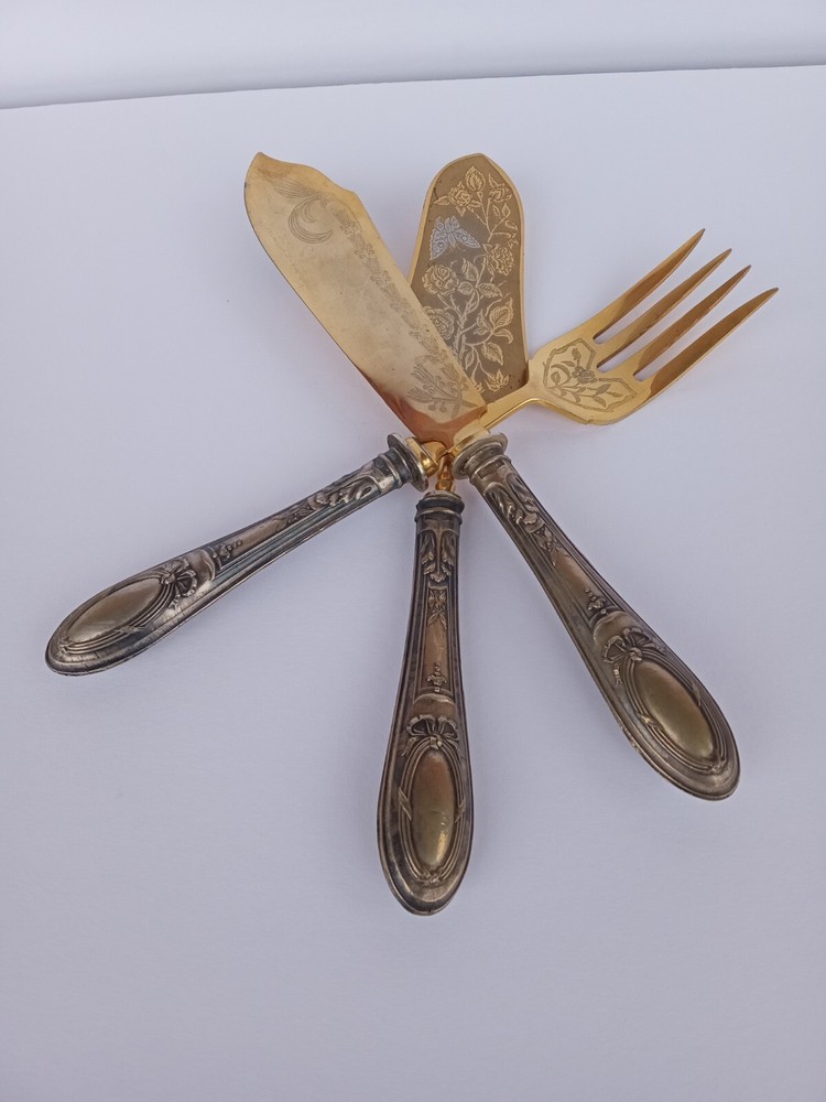 3 Pc. Antique .800 Solid Silver European Pastry Server Set