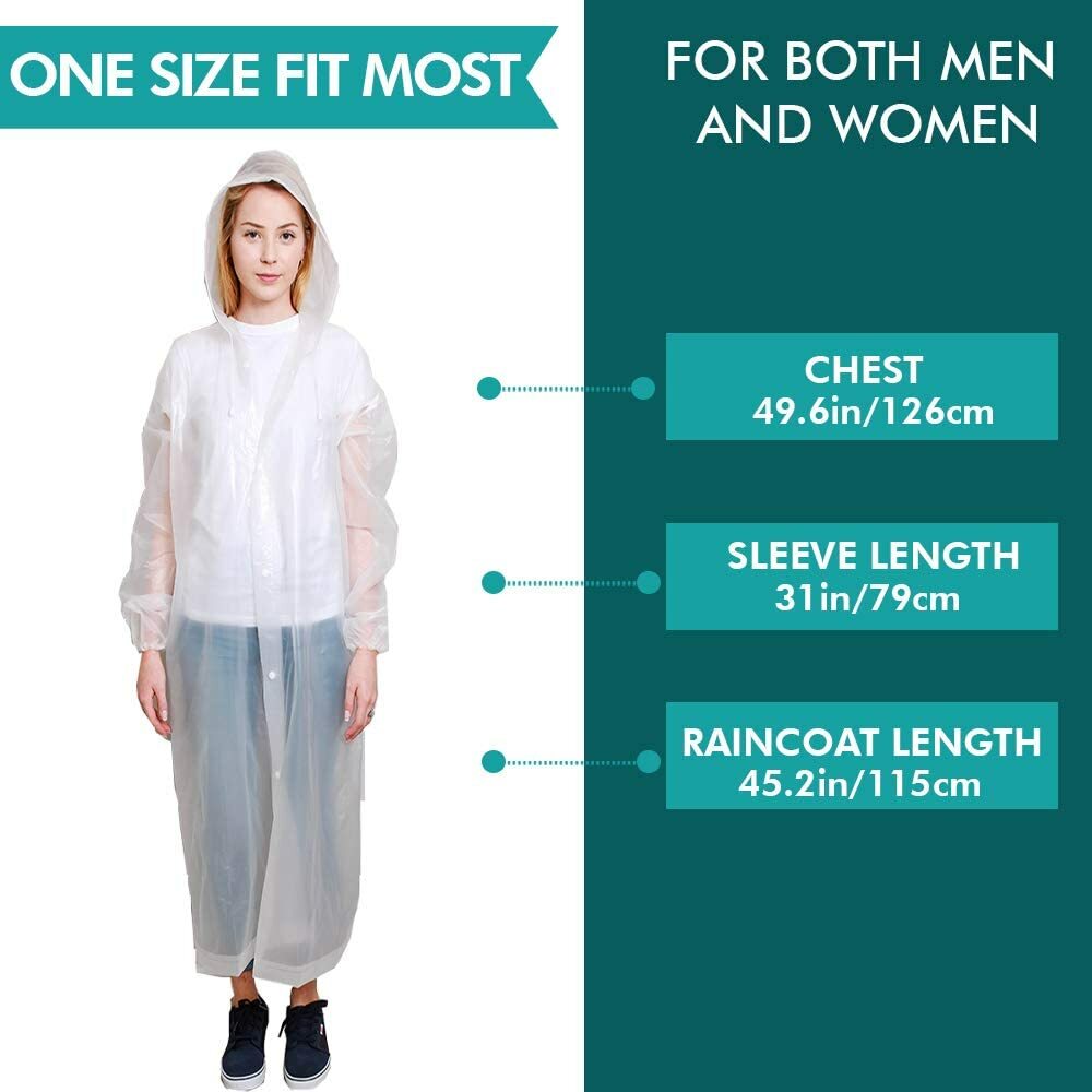 (2) Unisex Raincoats Reusable Adult Emergency Rain Coat Poncho Hiking Camping