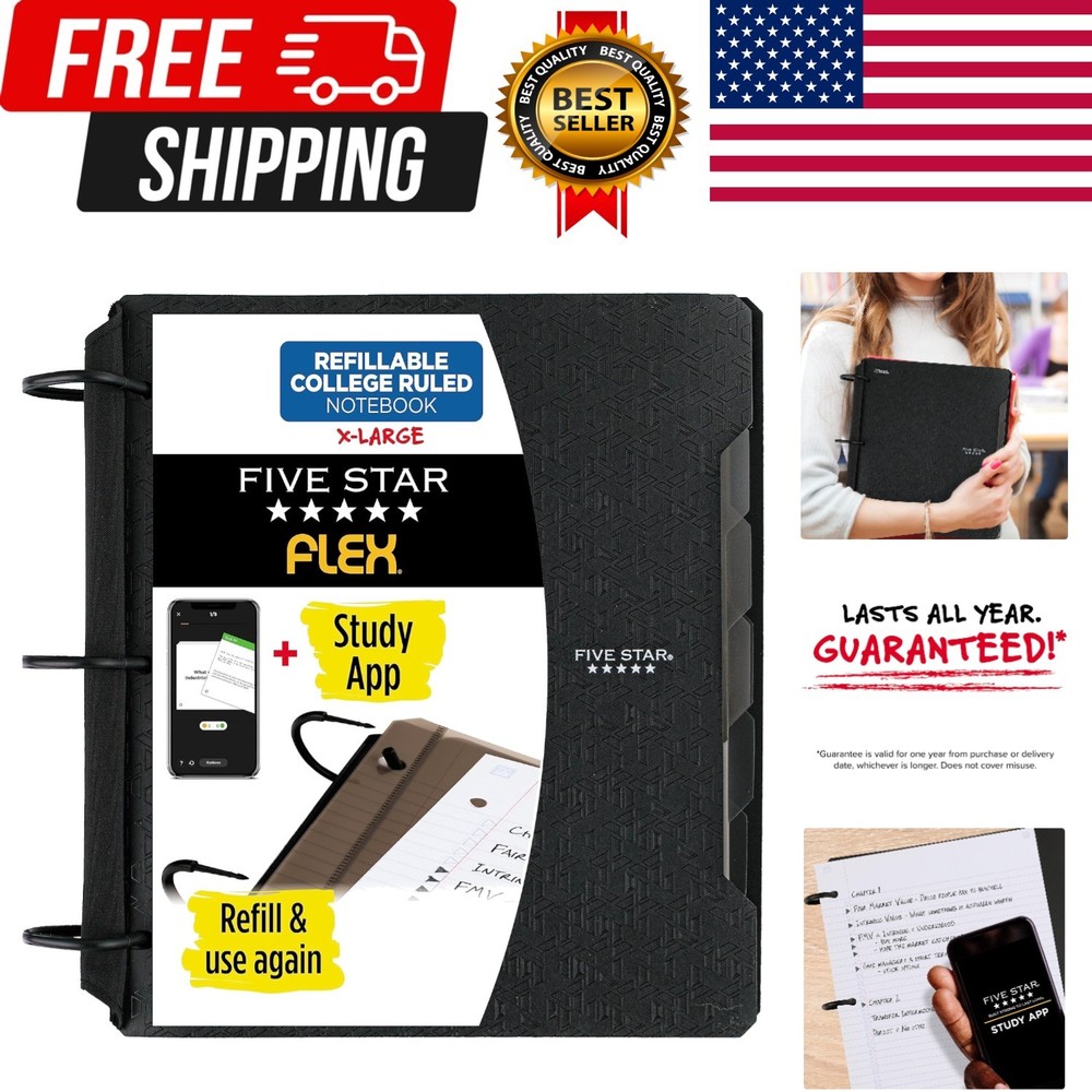 Flex Refillable Notebook + Study App, College Ruled Paper and 1-1/2 Inch Tech...