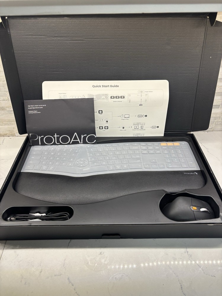 ProtoArc Ergonomic Keyboard Mouse Combo Wireless Bluetooth Rechargeable