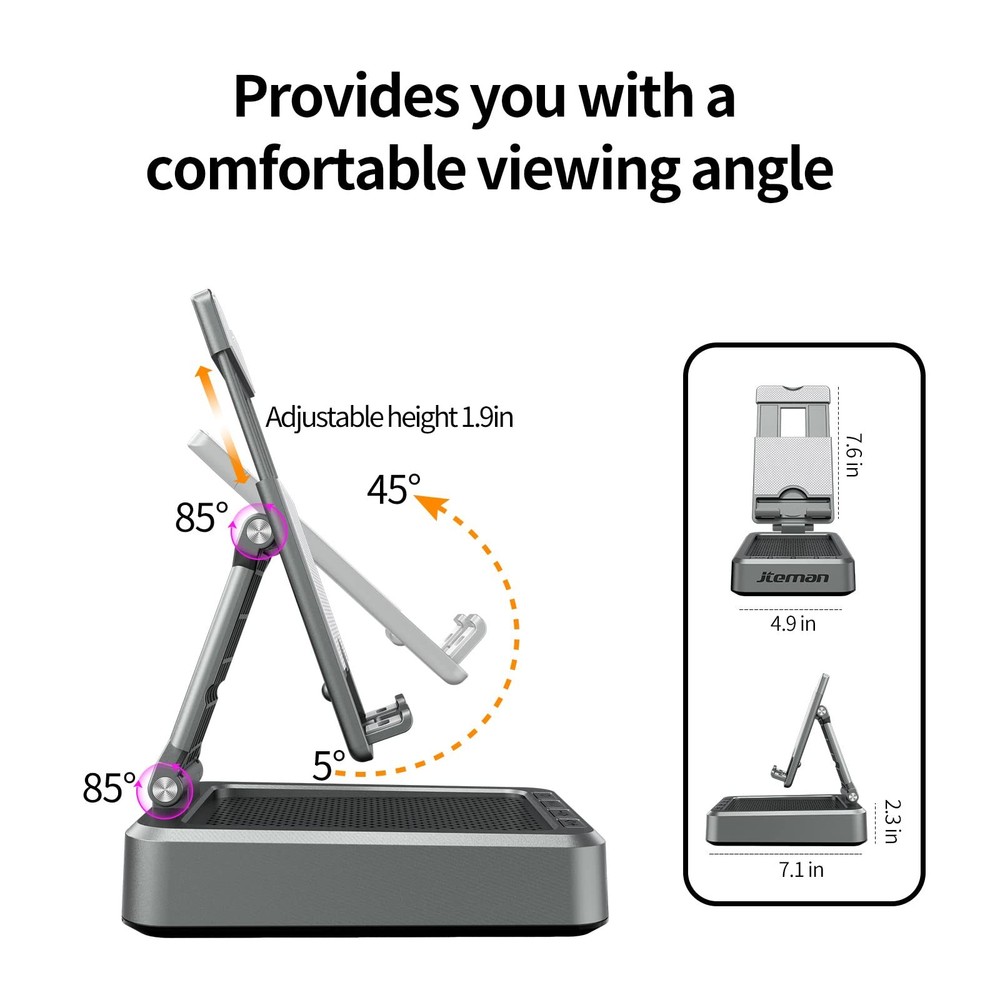 Wireless Bluetooth Speaker Tablet Stand Adjustable Holder for 4-12.9" Devices