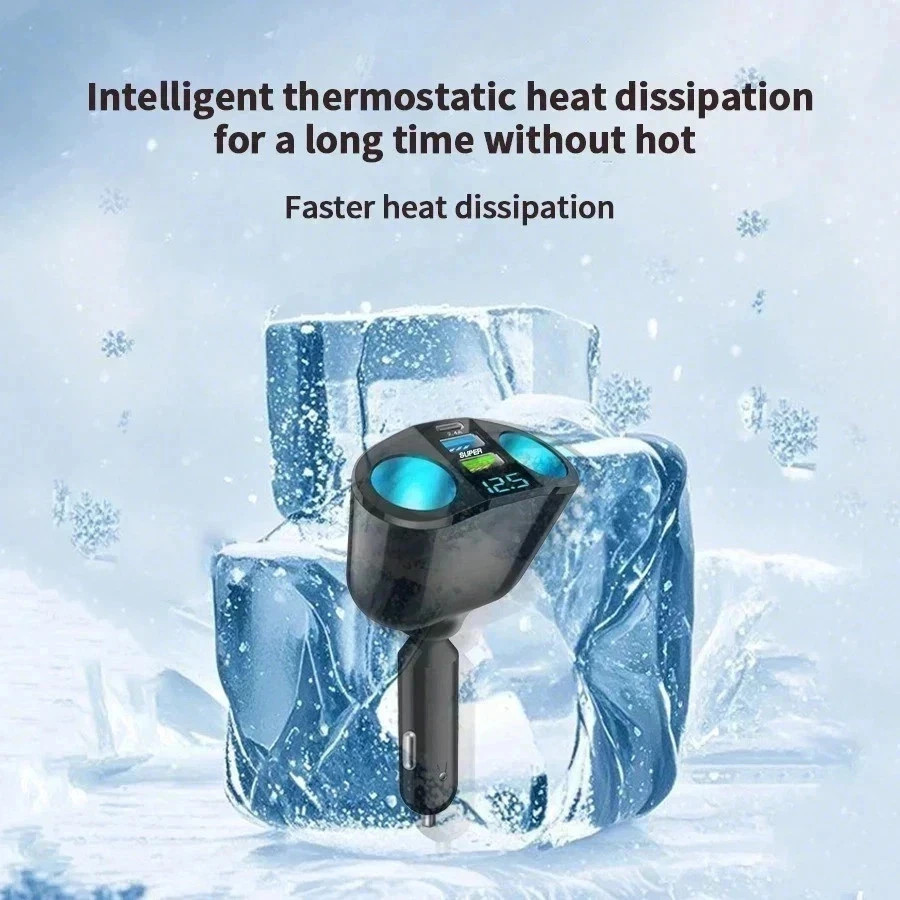 Dual-Port Car Charger Adapter Digital Display Fast Charging for Multiple Devices