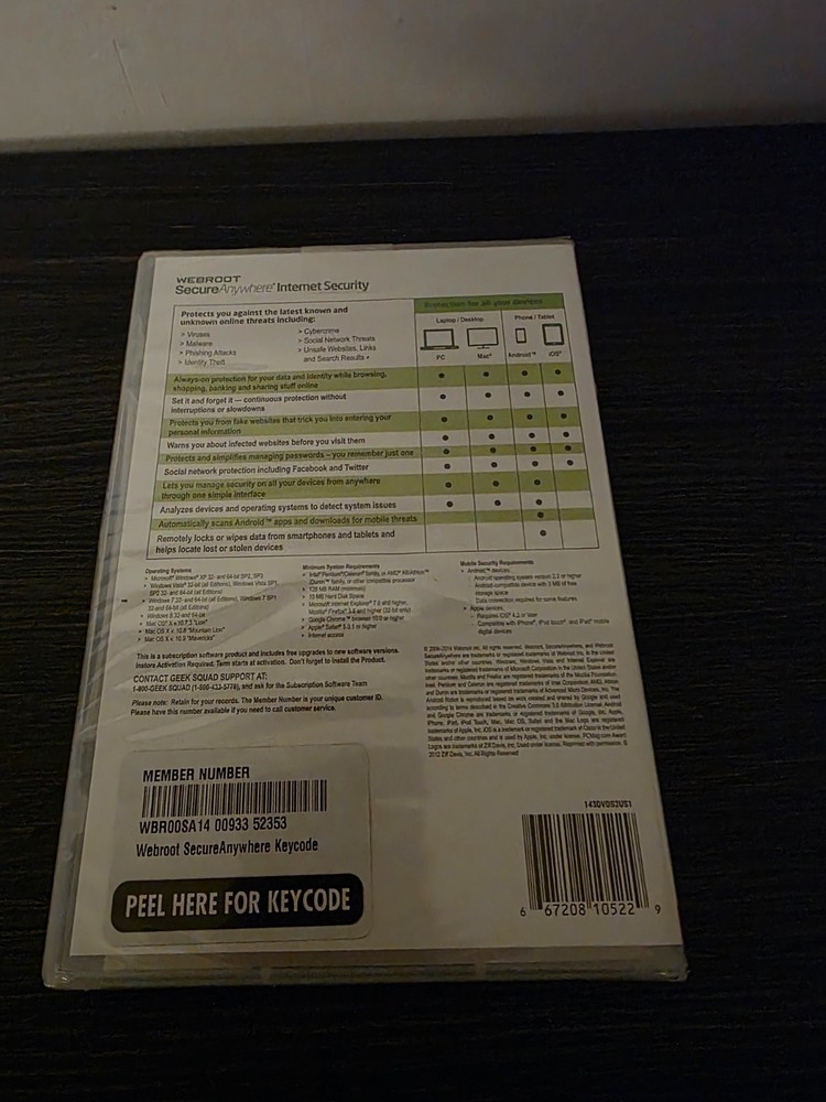 Webroot Secure Anywhere® Internet Security Plus (3 Devices) Factory Sealed
