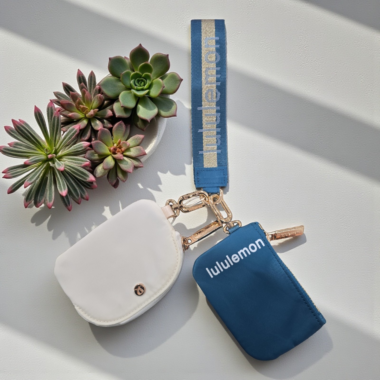 NWT Lululemon Dual Pouch Wristlet Key Chain (Ocean Bone Wordmark)