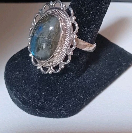 Indian Sterling Silver Labradorite Ring SZ 7.5 Adjustable