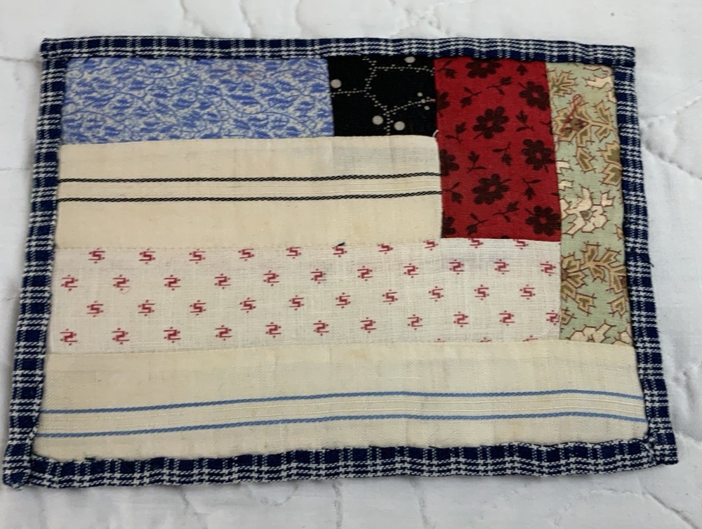 Antique Patchwork Quilt Table Topper, Mini, Log Cabin, Early Calico Prints