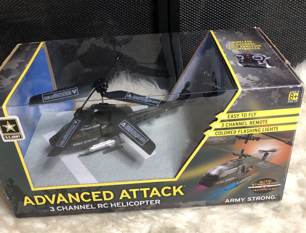 US Army Advanced Attack 3 Channel RC Helicopter Remote Control/Open Box Untested