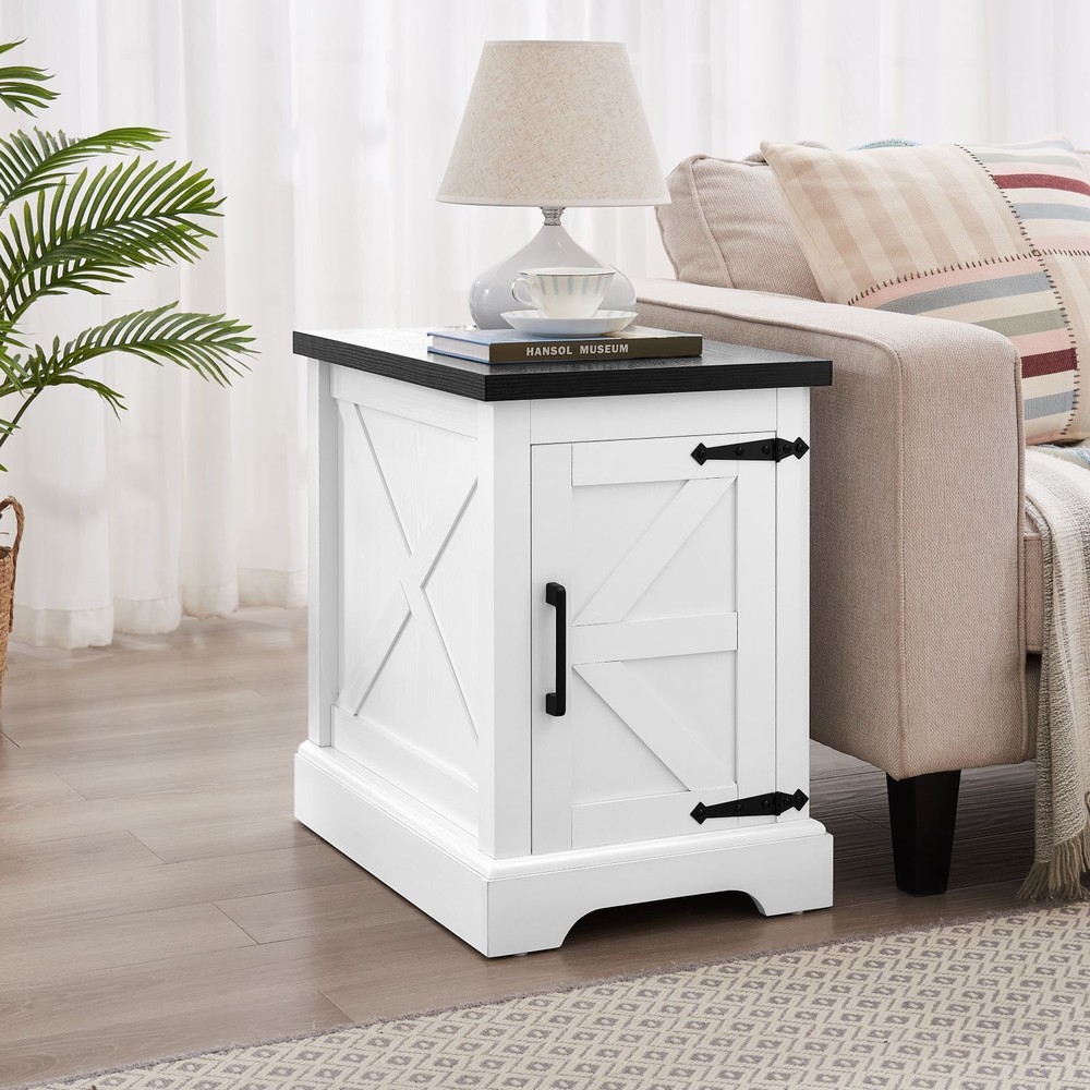Farmhouse End Table Nightstand Rectangular Farmhouse End Table with Barn Door