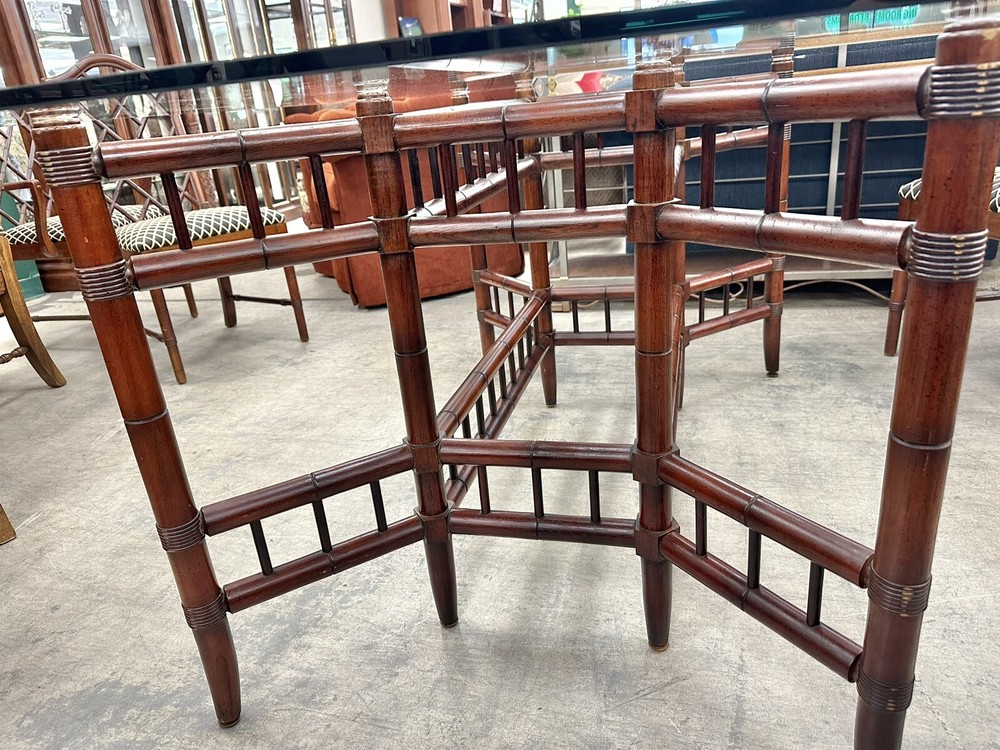 Bamboo Form Base Glass Top Dining Room Table