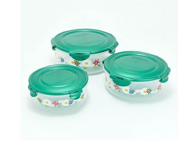 LocknLock 3-Pc Nestable Nostalgic Ladybug Printed Canisters K98134 Jade Green