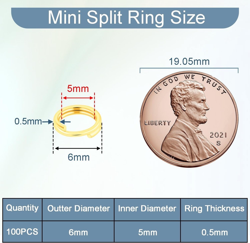 100pcs 6mm Tiny Split Ring for Jewelry Making, Double Loops Round Split Jump Rin