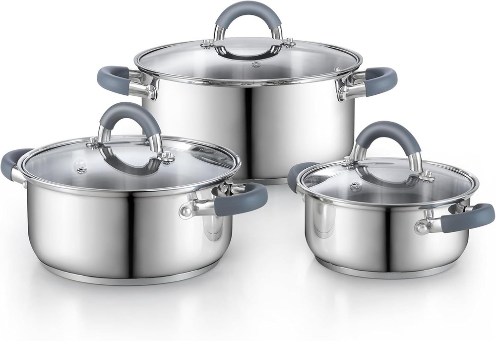 Kitchen Cookware Sets 12-Piece Basic Stainless Steel Pots & Pans Silver
