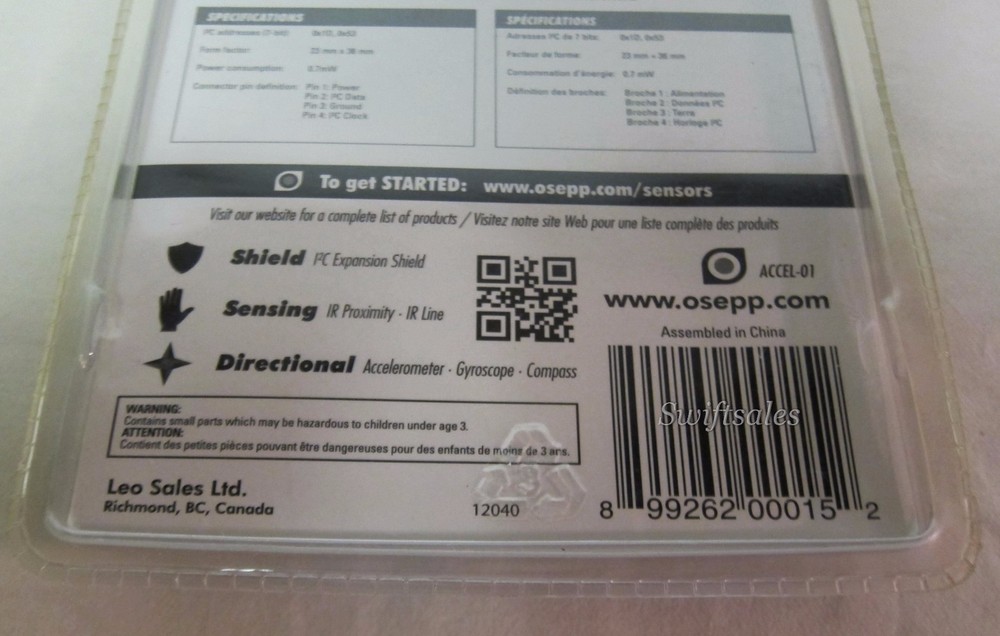 OSEPP ACCEL‑01 Arduino Compatible Accelerometer Sensor Module - New Sealed Pack