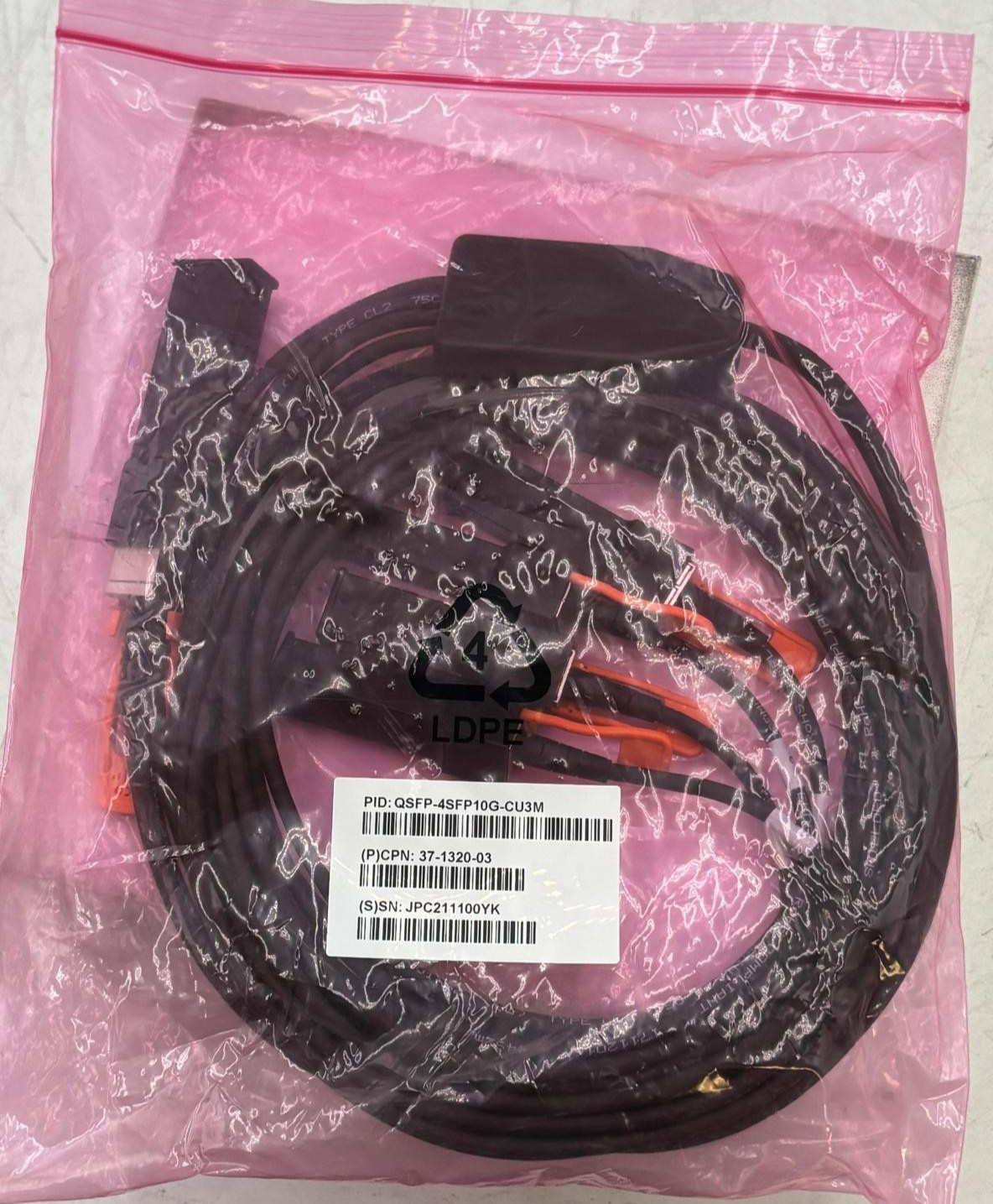 Cisco QSFP-4SFP10G-CU3M QSFP+ To 4 x SFP+ DAC Splitter Breakout Cable 37-1320-03