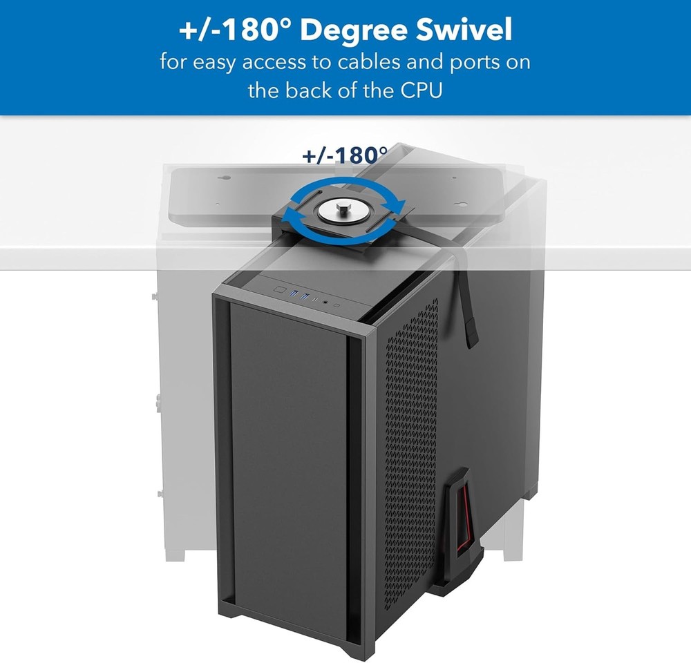 Mount-It! CPU Under Desk Mount Bracket Rack, Adjustable Computer Tower Black