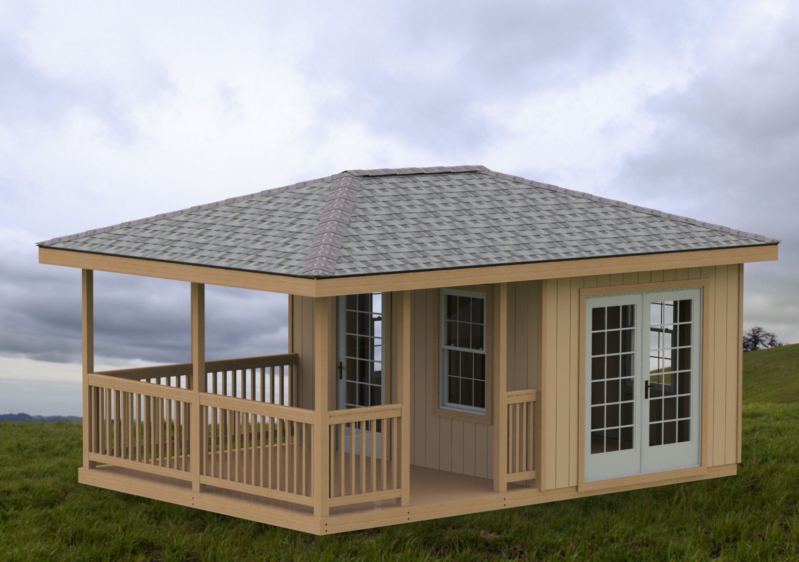 14' x 20' Partially Enclosed Gazebo/Man Cave/She Shed Hip Roof Building Plans