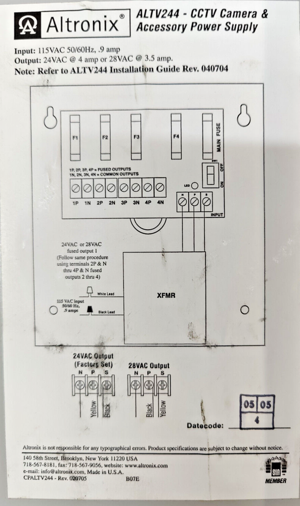 Altronix, ALTV244, CCTV Camera & Accessory Power Supply