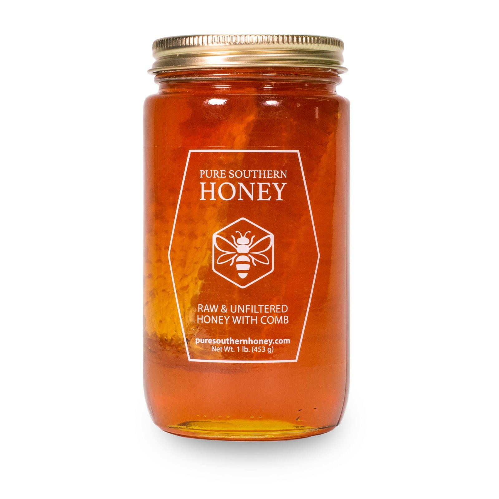 Raw & Unfiltered Honey with Comb 1lb. by Pure Southern Honey, New 2023 Crop