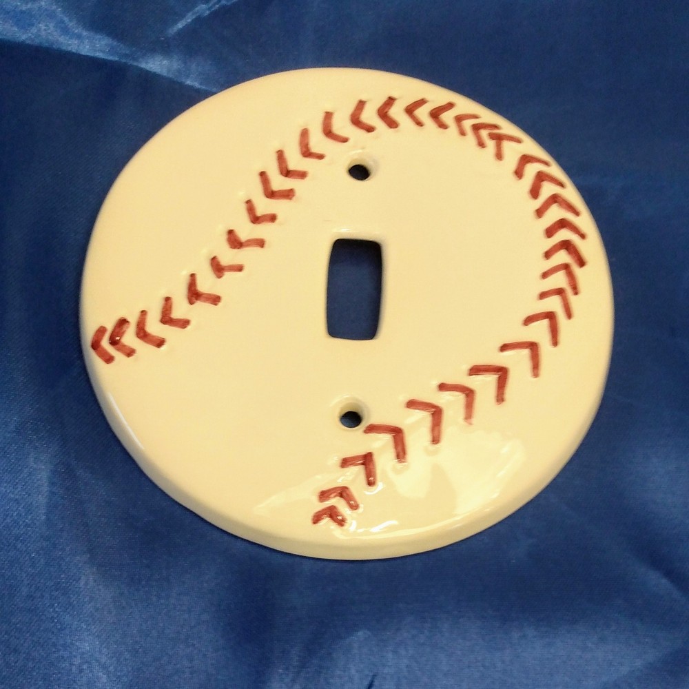 Simple Solutions Hand Painted Ceramic Switch Plate Baseball 4.75" #2